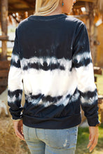 Load image into Gallery viewer, Blue Tie Dye Lace Up V-Neck Long Sleeve Top
