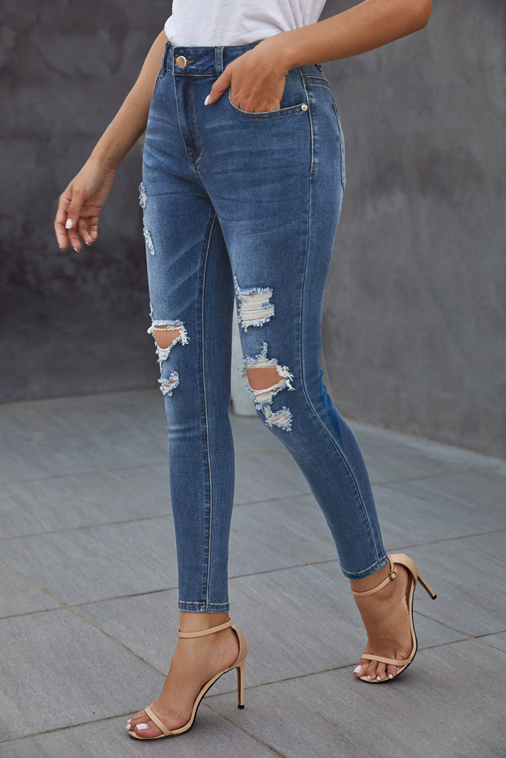 Hollow Out Vintage Skinny Ripped Jeans