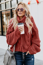 Load image into Gallery viewer, Red Cuddle Weather Cable Knit Handmade Turtleneck Sweater
