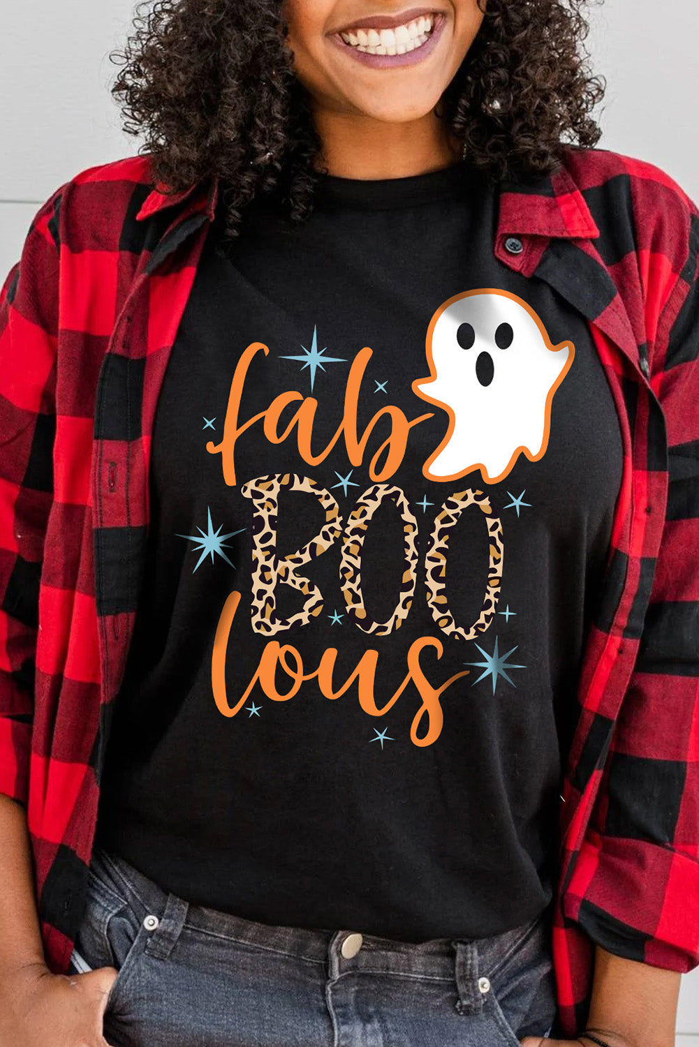 Black Fab Boo Lous Ghost Print Short Sleeve Graphic Tee