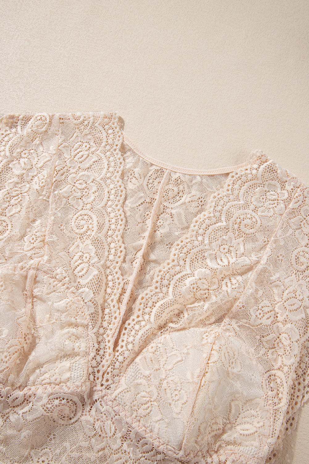 Apricot Deep V Neck Lace Sleeveless Crop Top