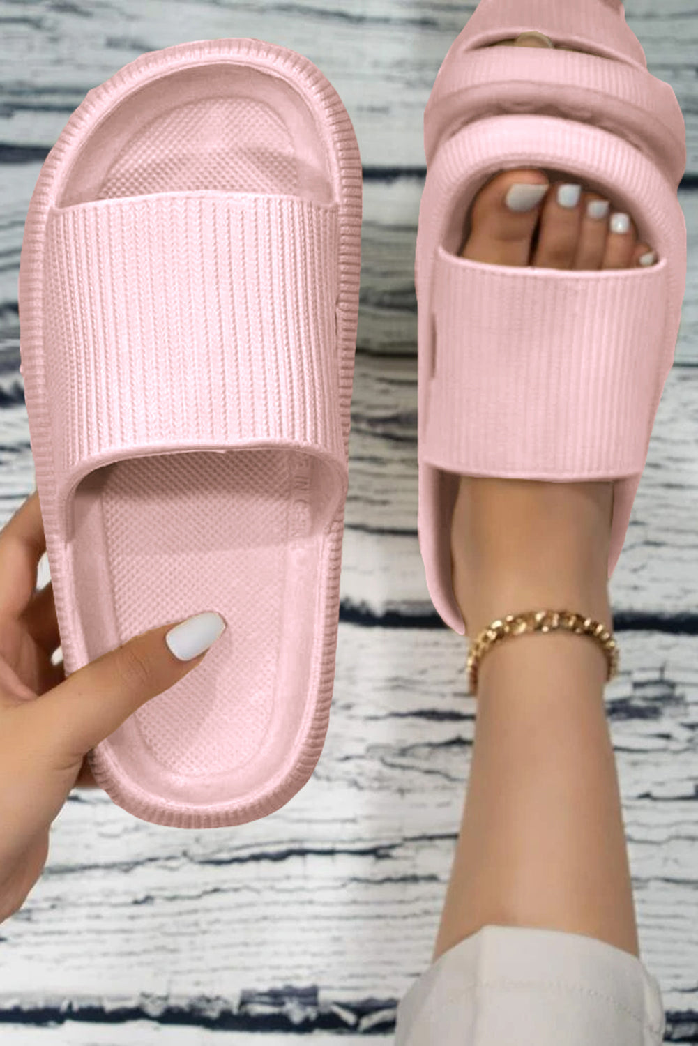 Pink Hollow-out Thick Soled Slip On Slippers