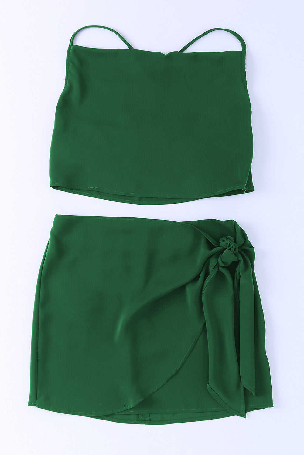 Green Drape Crop Top and Wrap Skirt Set