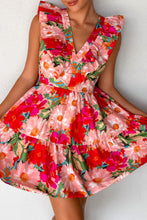 Load image into Gallery viewer, Floral Sleeveless V Neck Frill Mini Dress
