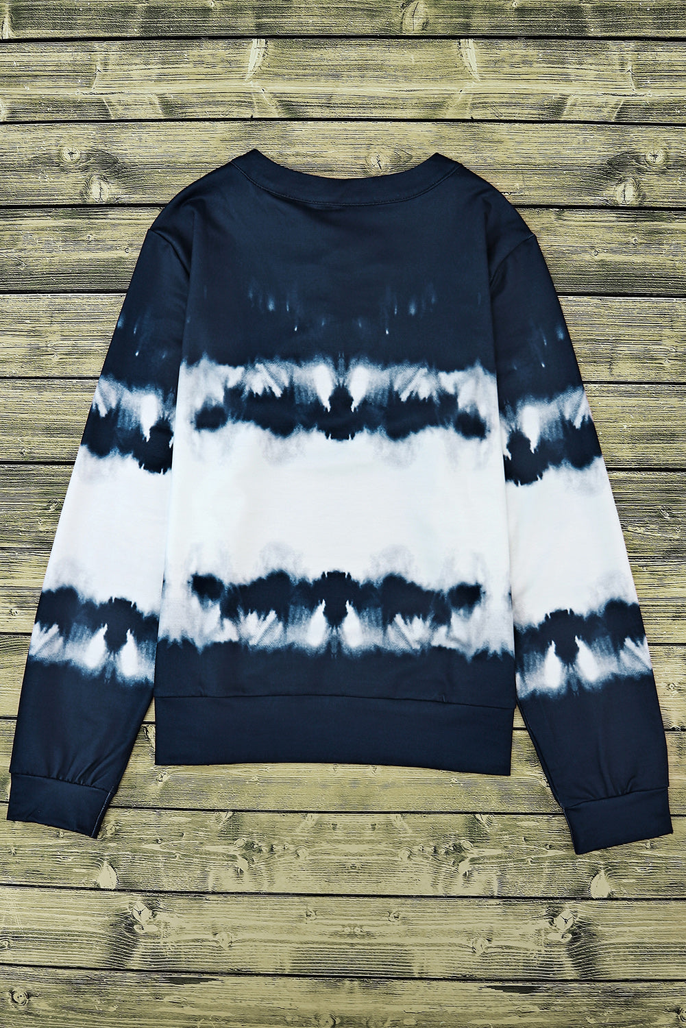 Blue Tie Dye Lace Up V-Neck Long Sleeve Top