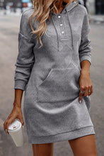 Load image into Gallery viewer, Gray Textured Kangaroo Pocket Drawstring Hooded Mini Dress

