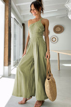 Load image into Gallery viewer, Green Asymmetric Thin Straps One-shoulder Wide Leg Jumpsuit
