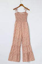 Load image into Gallery viewer, Khaki Thin Straps Smocked Bodice Wide Leg Floral Jumpsuit

