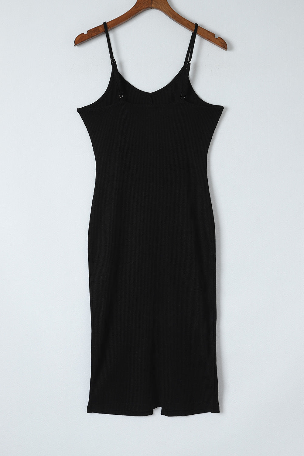 Black Buttoned Ribbed Knit Sleeveless Midi Bodycon Dress with Slit