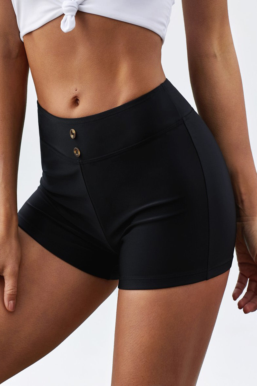 Black Eyelets Waistband Swim Boyshorts