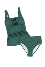Load image into Gallery viewer, Blackish Green Ruched U Neck Ribbed Tankini
