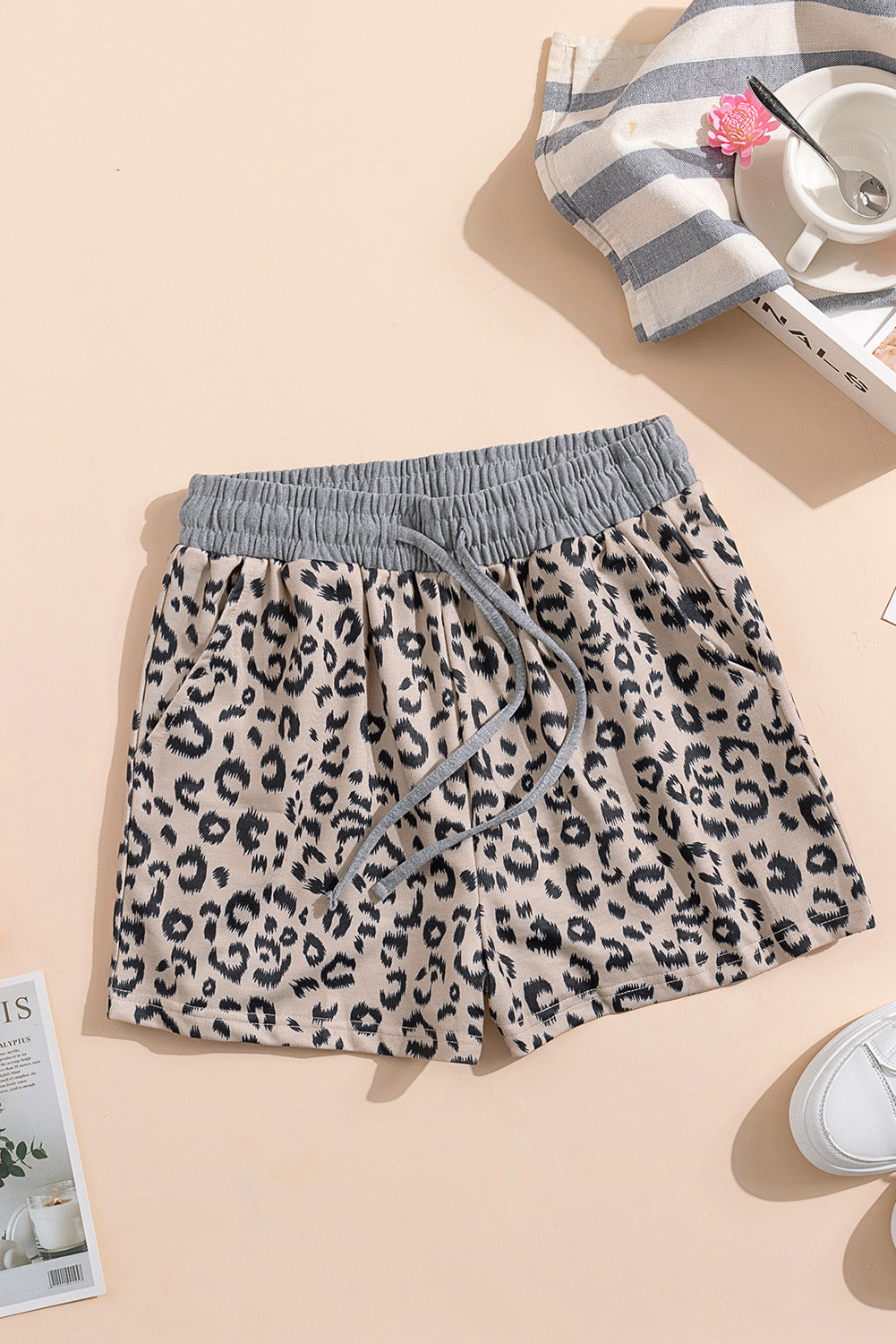 Leopard Print Drawstring Waist Shorts