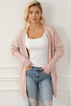 Load image into Gallery viewer, Smoke Gray Ribbed Trim Puff Sleeve Open Cardigan
