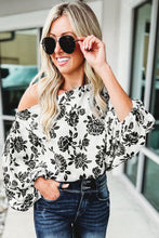 Load image into Gallery viewer, White Floral Print Cold Shoulder Loose Fit Blouse
