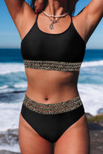 Load image into Gallery viewer, Black Rose Leopard Mesh Trim 2pcs Bikini Swimsuit
