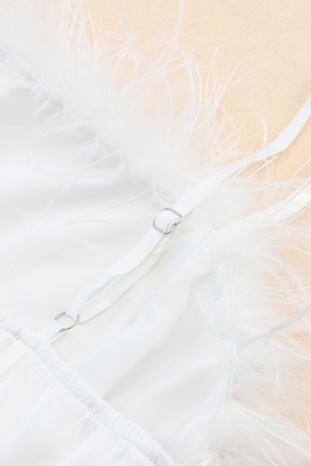 White Fluffy Feather Trim Strapless Mini Dress