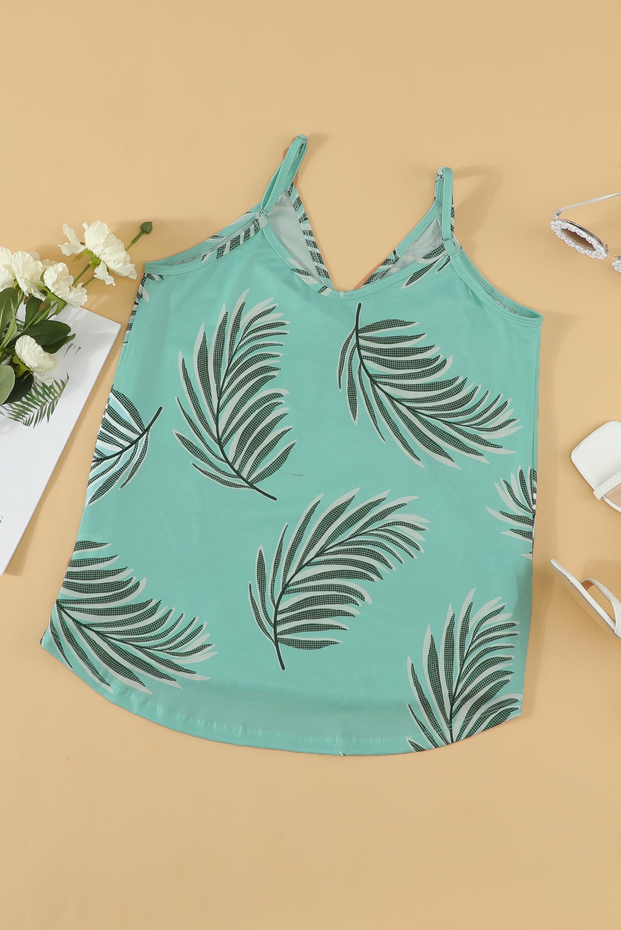 Tropical Leaf Pattern Tank Top