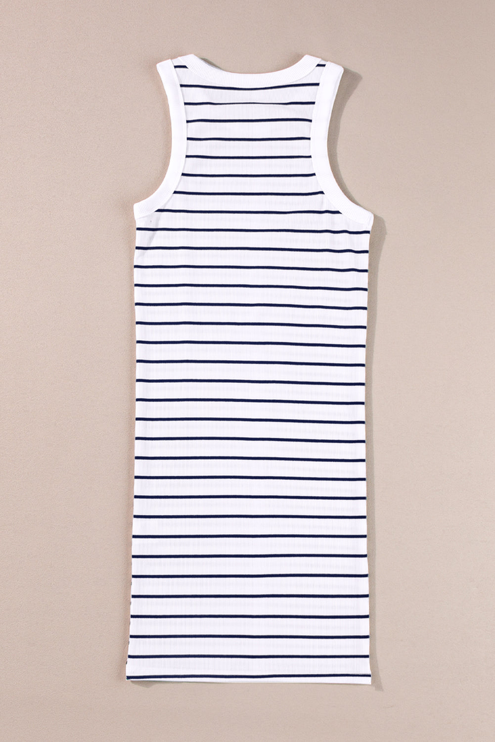 White Stripe Ribbed Knit Tank Mini Dress