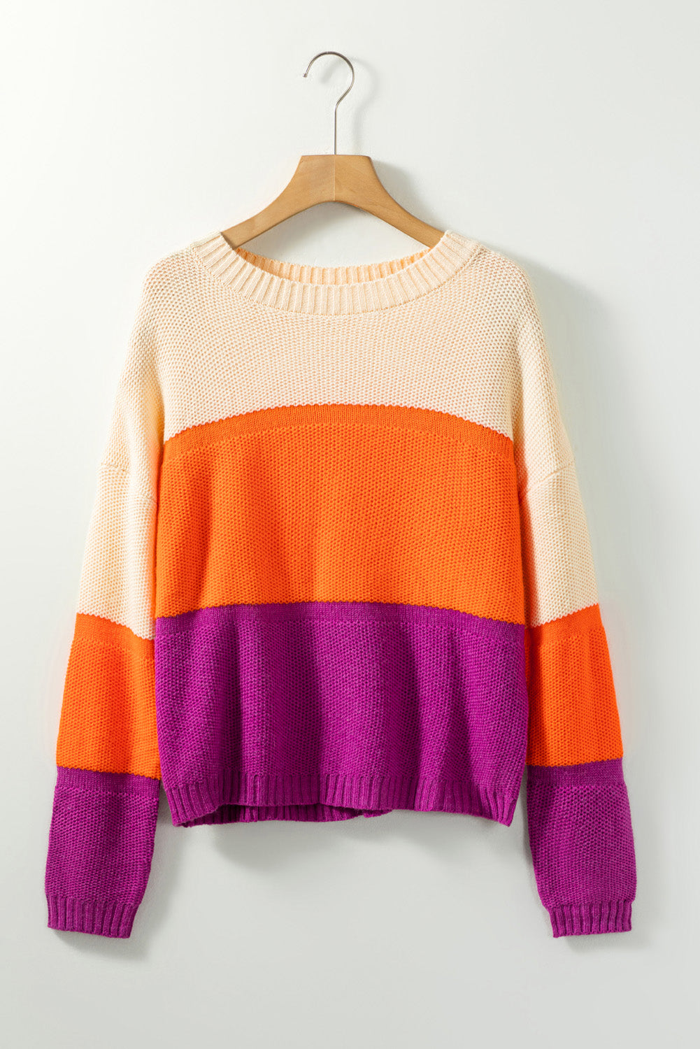 Multicolor Color Block Drop Shoulder Round Neck Knit Sweater