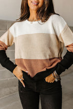 Load image into Gallery viewer, Parchment Color Block Knitted O-neck Pullover Sweater
