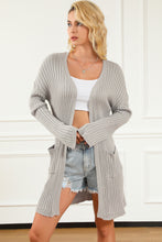 Load image into Gallery viewer, Gray Loose Ribbed Knit Pocketed Open Cardigan
