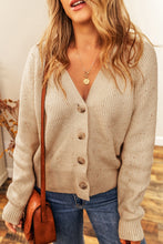 Load image into Gallery viewer, Beige Heather Ribbed Knit Button V Neck Cardigan
