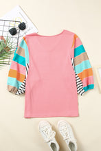 Load image into Gallery viewer, Pink Stripe Color Block Bubble Sleeve Top
