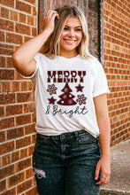 Load image into Gallery viewer, White MERRY and Bright Plaid Print Christmas Crewneck T Shirt
