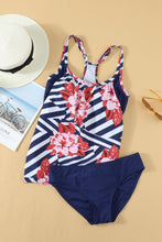 Load image into Gallery viewer, Blue Floral Printed Lined Tankini Swimsuit
