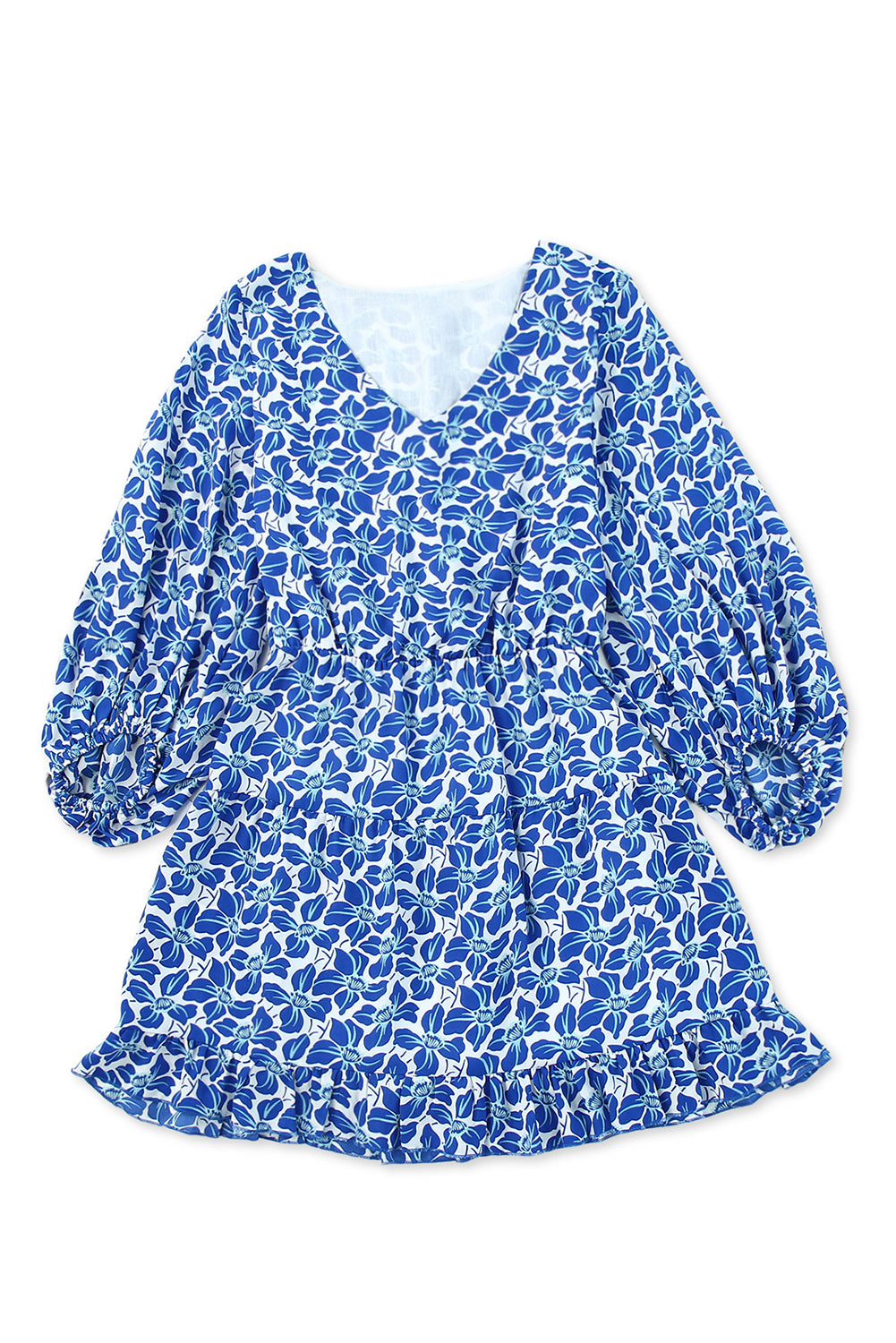 Floral V Neck Lantern Sleeves Tunic Dress