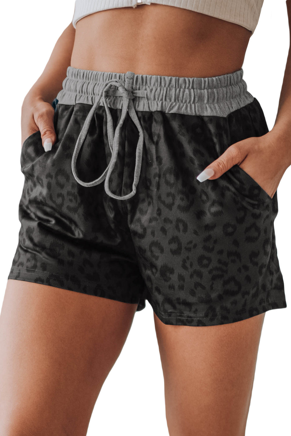 Leopard Print Drawstring Waist Shorts