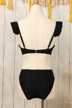 Load image into Gallery viewer, Black Wavy Textured Ruffled Straps Twist Bikini Swimsuit
