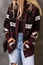 Load image into Gallery viewer, Wine Retro Jacquard Pattern Buttoned Front Hooded Sweater
