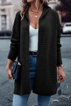 Load image into Gallery viewer, Black Horizontal Rib Knitted Open Front Hooded Cardigan
