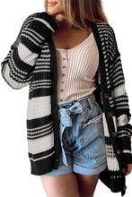 Load image into Gallery viewer, Black Colorblock Textured Knit Buttoned Cardigan
