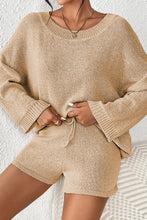 Load image into Gallery viewer, Khaki Solid Sweater Drawstring Shorts Outfit
