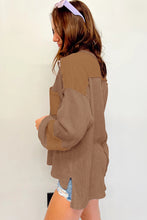 Load image into Gallery viewer, Dark Brown Exposed Seam Patchwork Bubble Sleeve Waffle Knit Top
