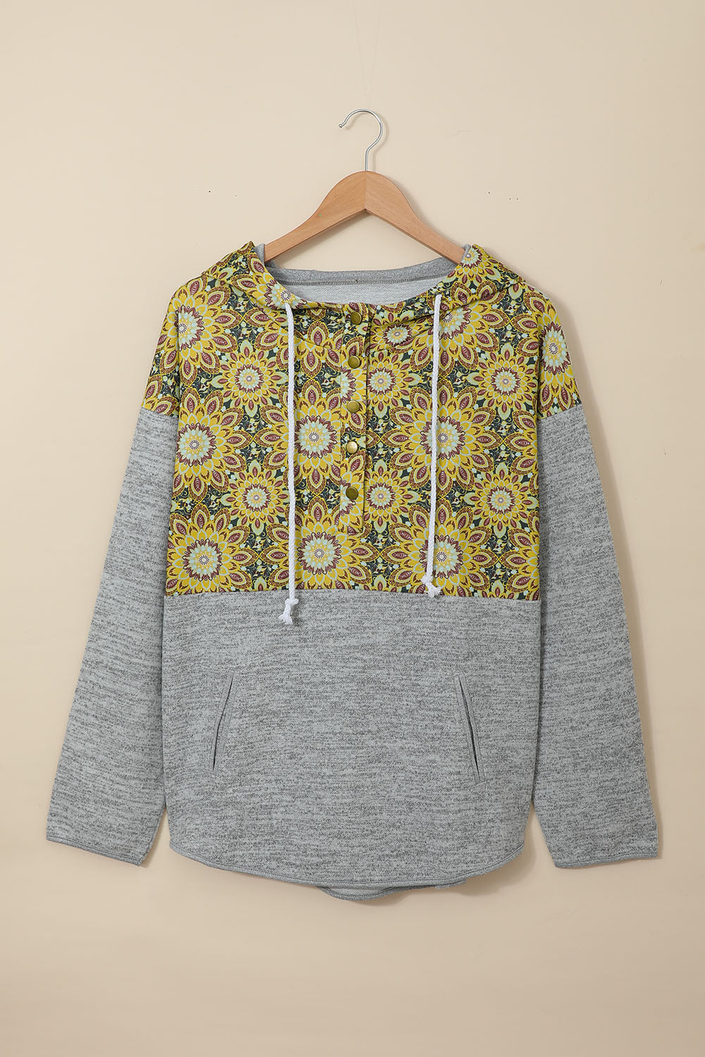 Gray Tribal Print Vintage Drawstring Hoodie