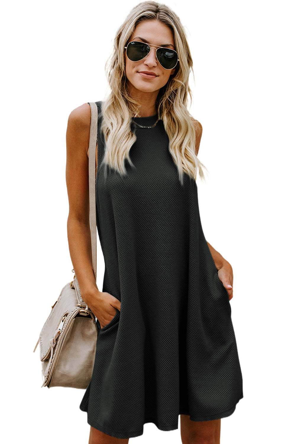 Black Crisscross Cut-out Back Knit Sleeveless Dress