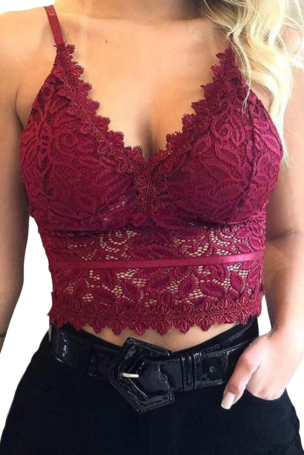 Fiery Red Deep V Lace Bralette Crop Top