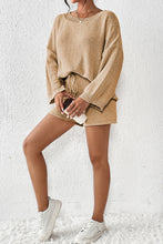 Load image into Gallery viewer, Khaki Solid Sweater Drawstring Shorts Outfit
