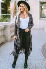 Load image into Gallery viewer, Black Fringed Hem Pocketed Open Cardigan
