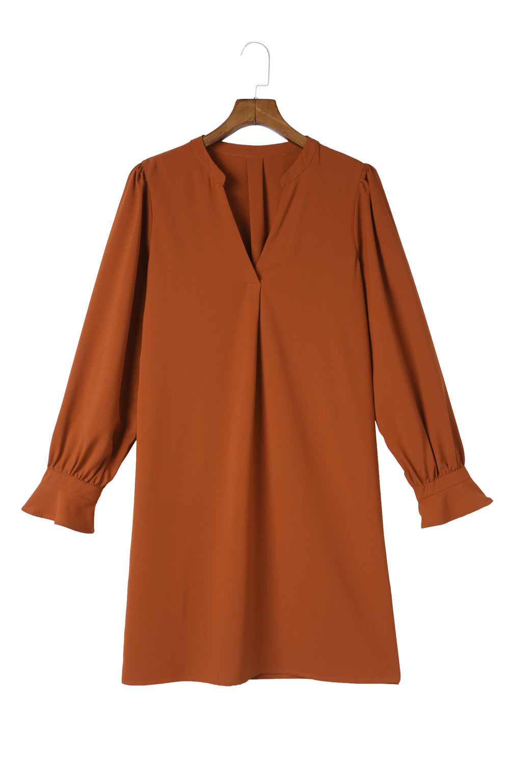 Split V Neck Ruffled Sleeves Shirt Dress