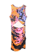 Load image into Gallery viewer, Multicolor Tie-dye Print Hollow Out Twist Bodycon Mini Dress
