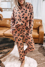 Load image into Gallery viewer, Pale Chestnut Leopard Long Sleeve Top and Drawstring Pants Set
