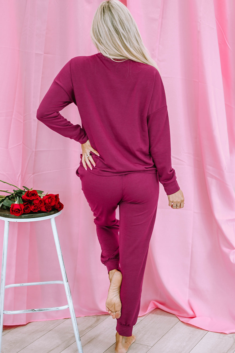 Red Heart Graphic Pullover and Drawstring Pants Lounge Set