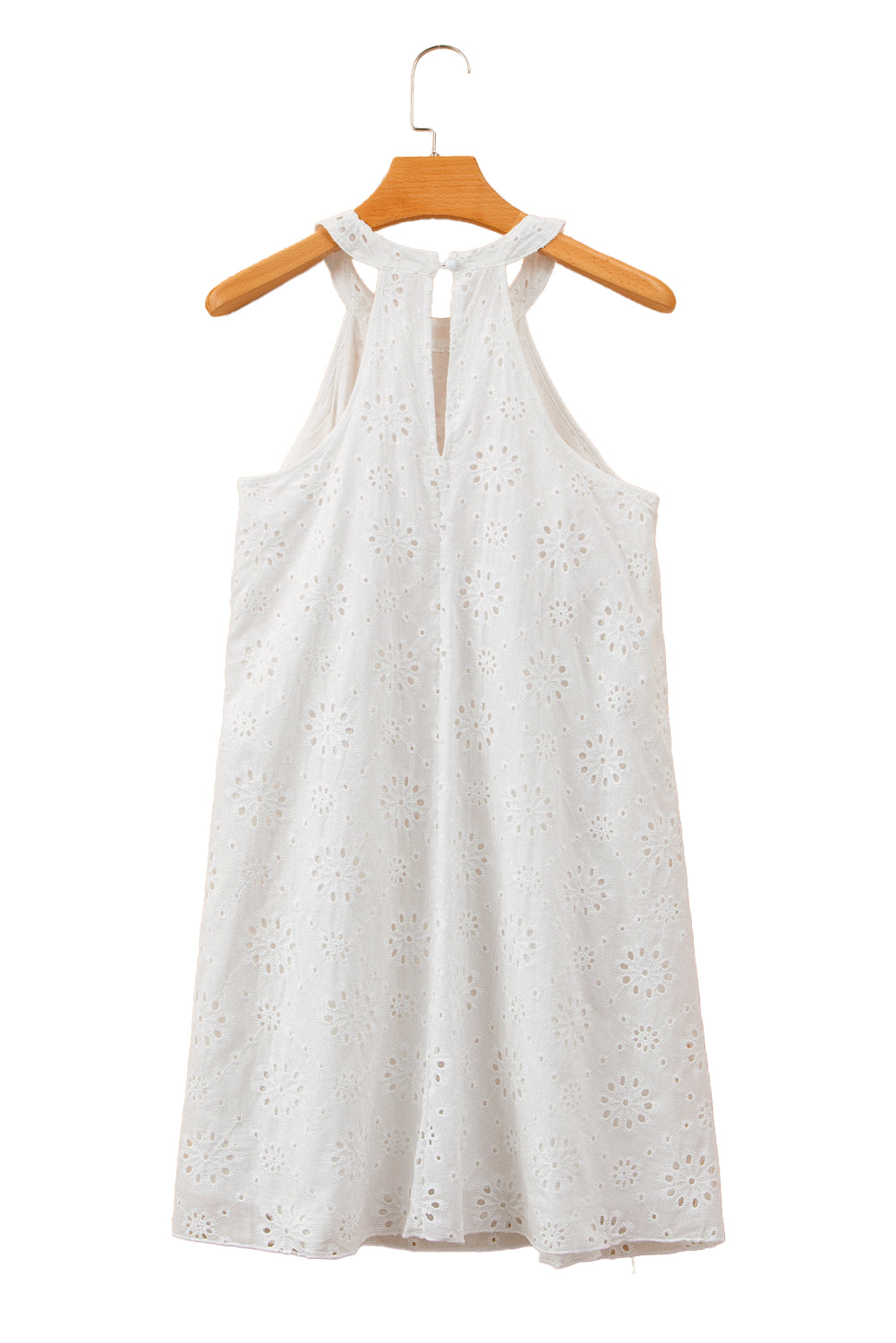 White Boho Eyelet Pattern Halter Neck Sleeveless Dress