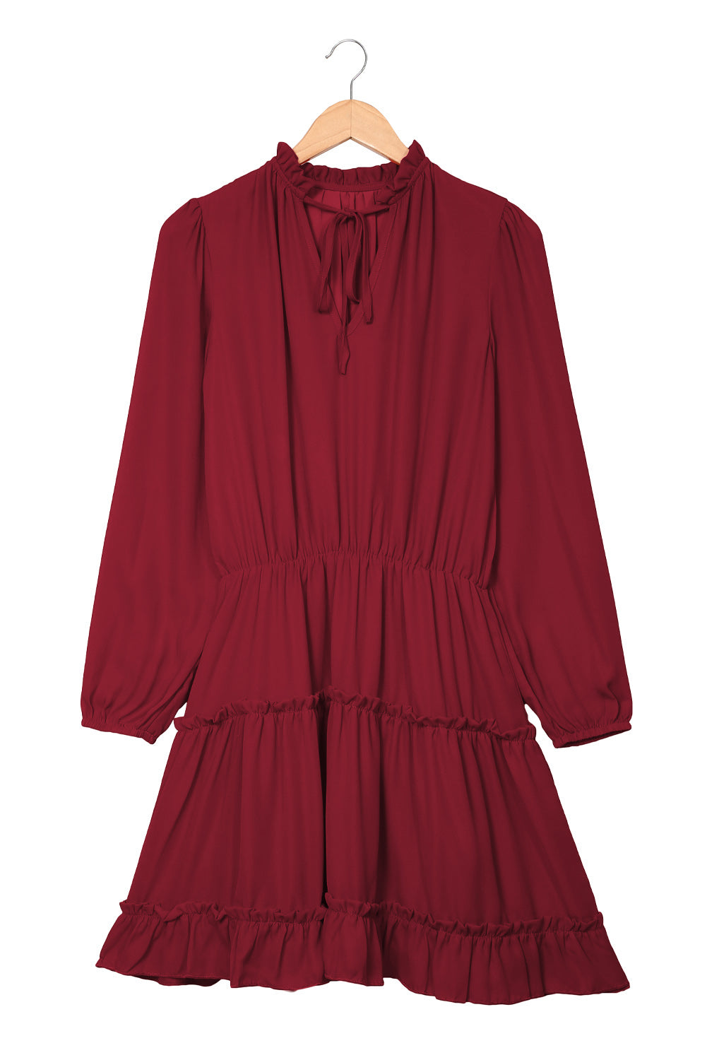 V Neck Long Sleeve Ruffle Tiered Mini Dress