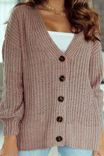 Load image into Gallery viewer, Khaki Buttoned Front Drop Shoulder Knitted Cardigan
