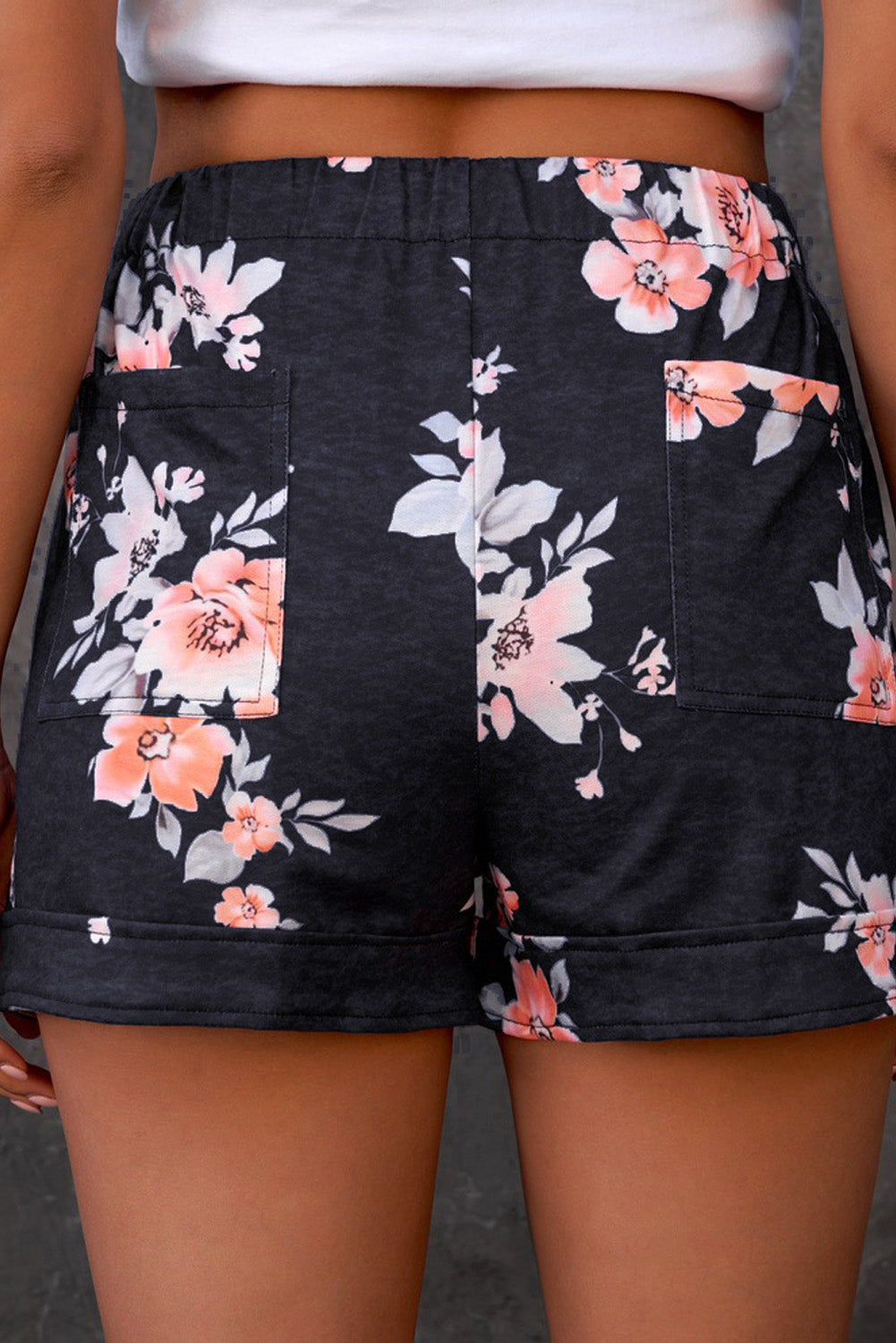 Floral Print Drawstring Elastic Waist Pocketed Shorts